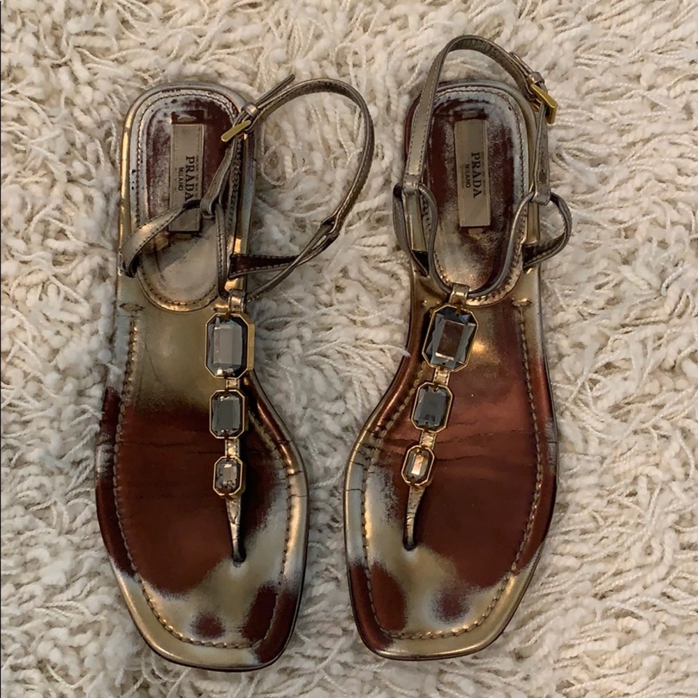 Prada Distressed Jeweled Sandals